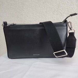 Matt & Nat Crossbody Bag Womens Black Vegan Leather Adjustable Wide Strap Silver